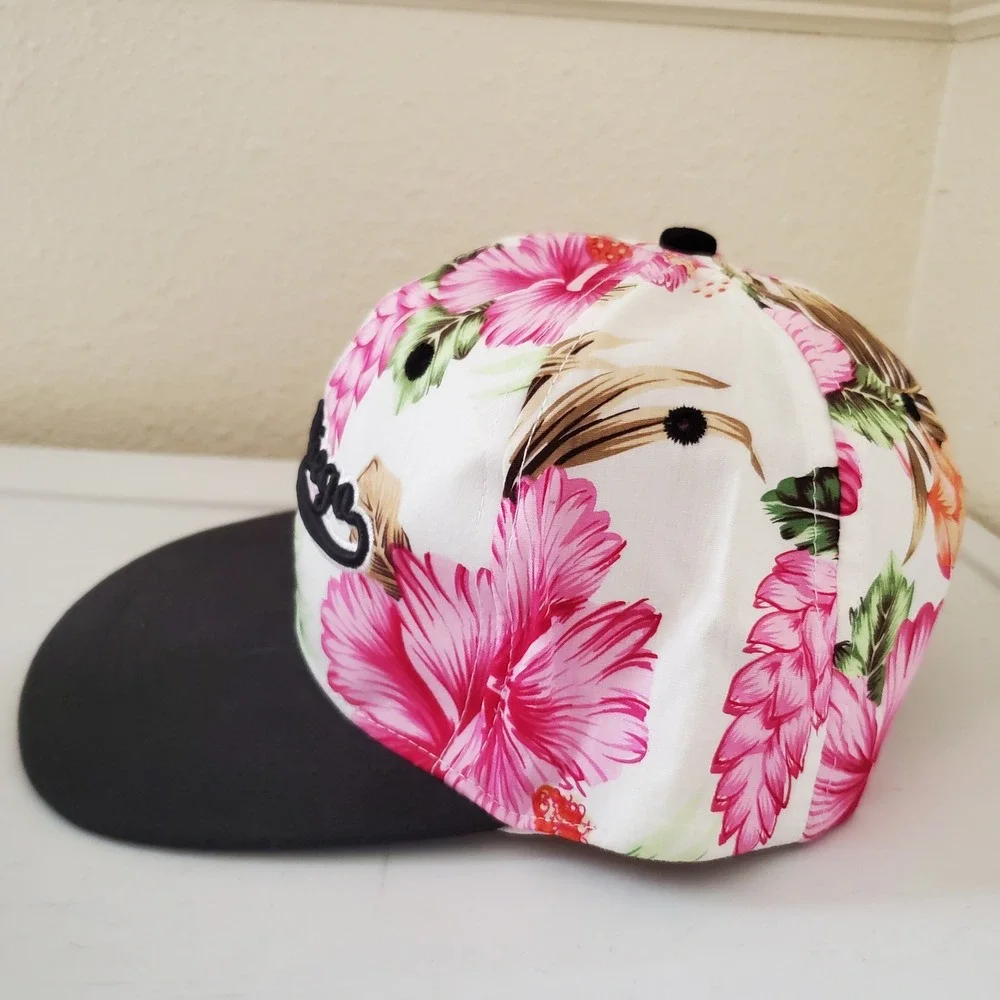 San Diego California Tropical Floral Snapback Hat Pink Hibiscus Flat Brim Cap